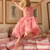 Tulle Ruffle Occasion Dress Almond Pink Tulle Ruffle Occasion Dress Almond Pink