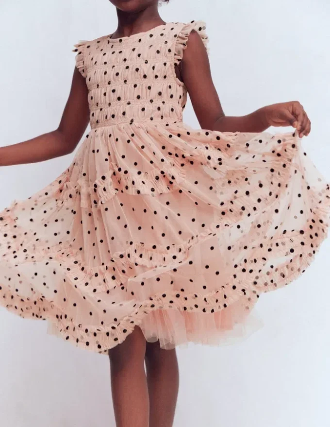 Tulle Ruffle Occasion Dress Rose Smoke Flock Spot Tulle Ruffle Occasion Dress Rose Smoke Flock Spot