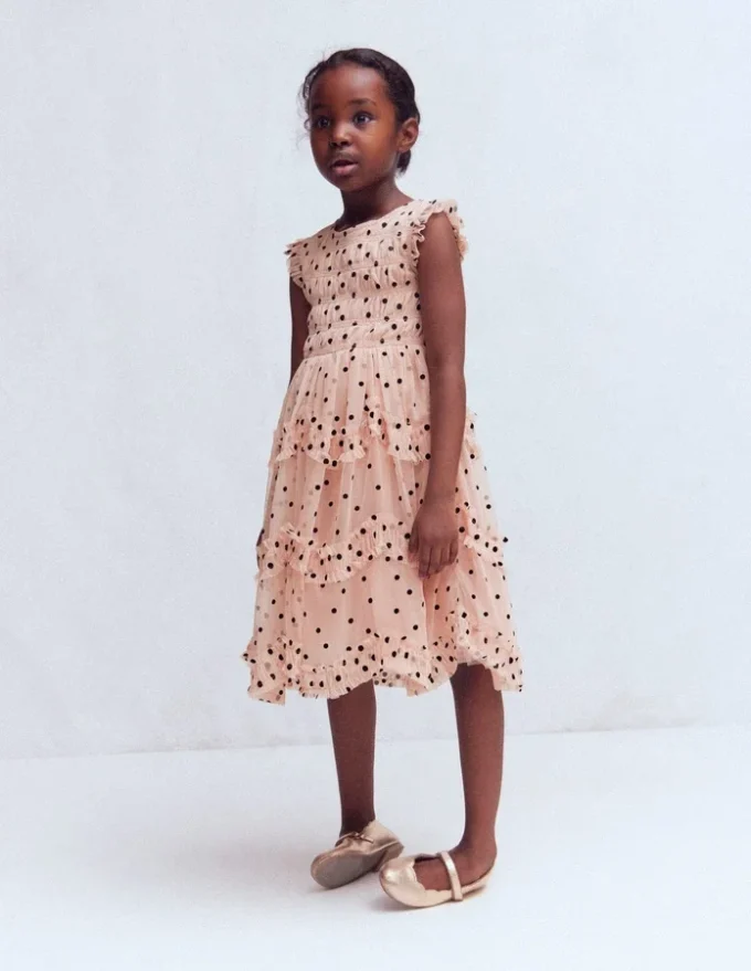 Tulle Ruffle Occasion Dress Rose Smoke Flock Spot Tulle Ruffle Occasion Dress Rose Smoke Flock Spot