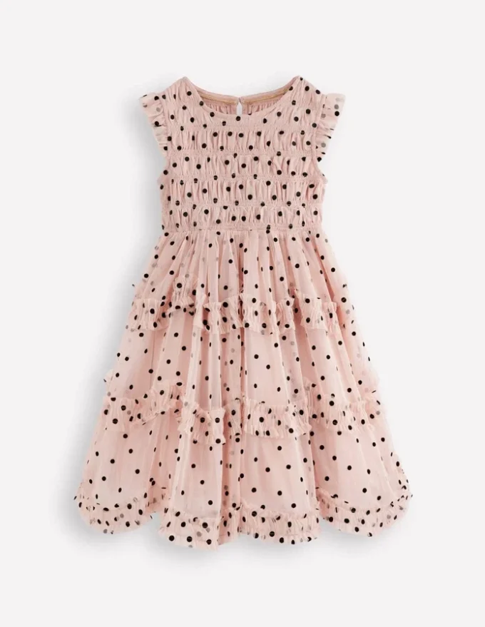 Tulle Ruffle Occasion Dress Rose Smoke Flock Spot Tulle Ruffle Occasion Dress Rose Smoke Flock Spot