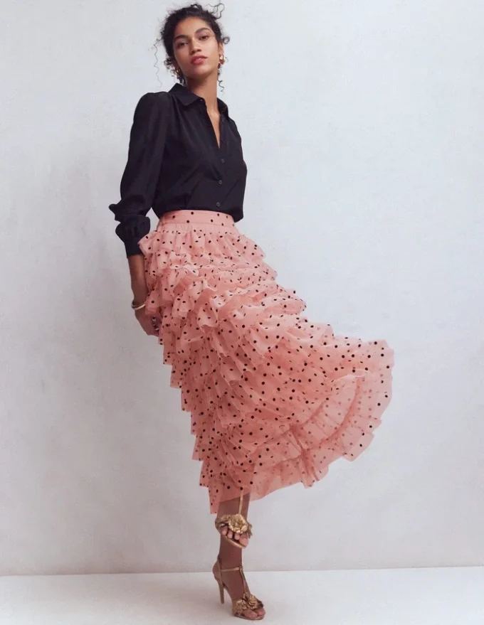 Tulle Tiered Skirt Pink Painted Dot Tulle Tiered Skirt Pink Painted Dot