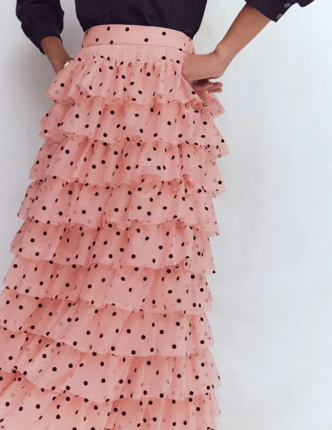 Tulle Tiered Skirt Pink Painted Dot Tulle Tiered Skirt Pink Painted Dot