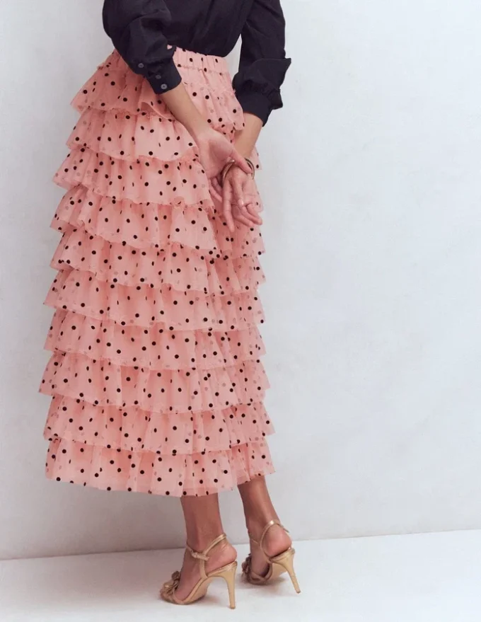 Tulle Tiered Skirt Pink Painted Dot Tulle Tiered Skirt Pink Painted Dot