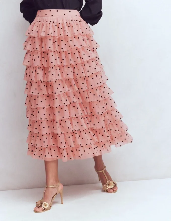 Tulle Tiered Skirt Pink Painted Dot Tulle Tiered Skirt Pink Painted Dot