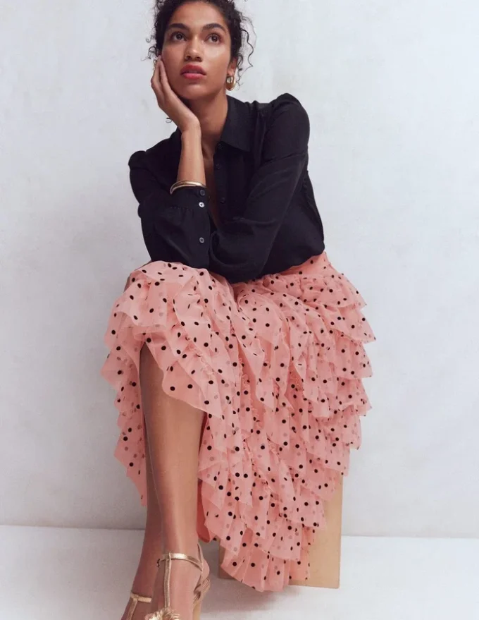 Tulle Tiered Skirt Pink Painted Dot Tulle Tiered Skirt Pink Painted Dot