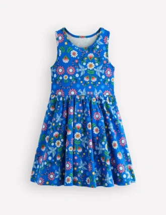 Twirly Jersey Dress Kingfisher Blue Bird Floral