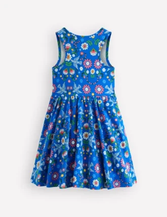 Twirly Jersey Dress Kingfisher Blue Bird Floral