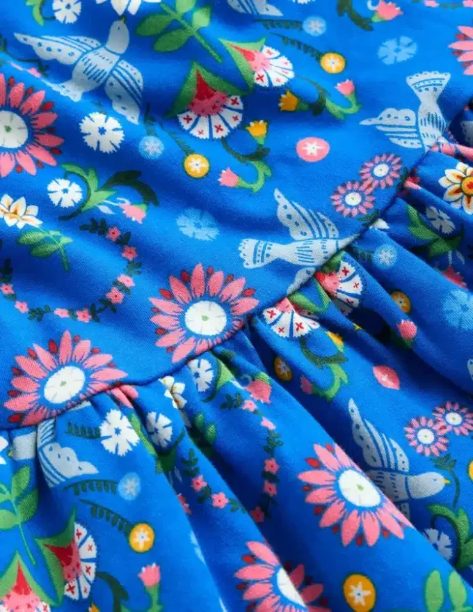 Twirly Jersey Dress Kingfisher Blue Bird Floral Twirly Jersey Dress Kingfisher Blue Bird Floral