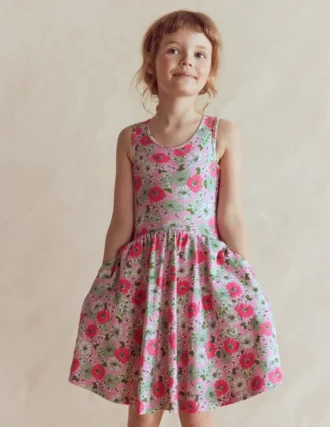 Twirly Jersey Dress Pink Floral