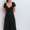 Twist Front Linen Blend Dress Black Twist Front Linen Blend Dress Black