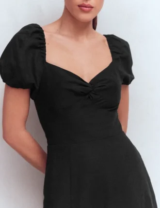 Twist Front Linen Blend Dress Black