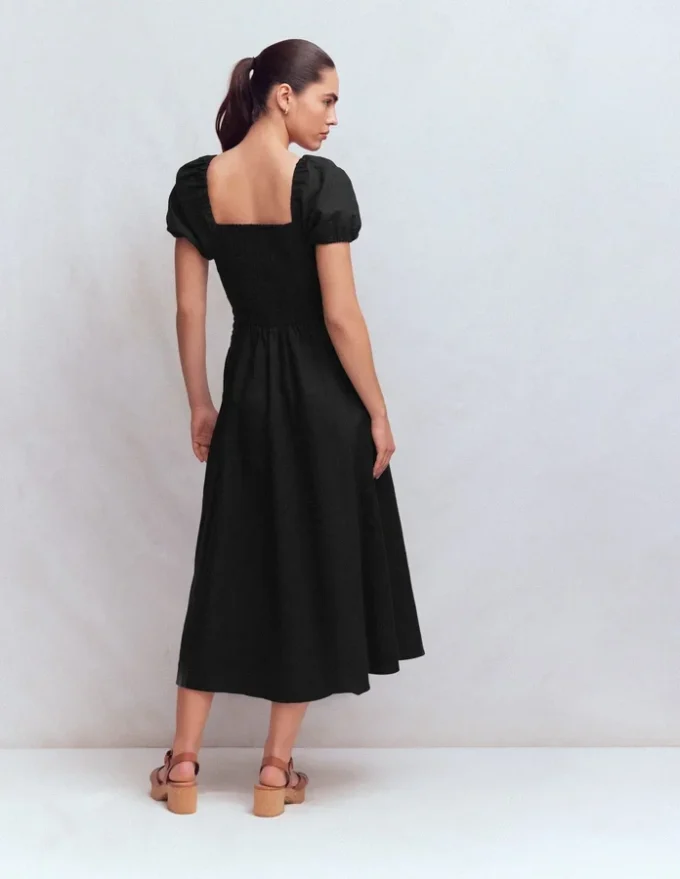 Twist Front Linen Blend Dress Black Twist Front Linen Blend Dress Black