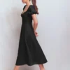 Twist Front Linen Blend Dress Black Twist Front Linen Blend Dress Black