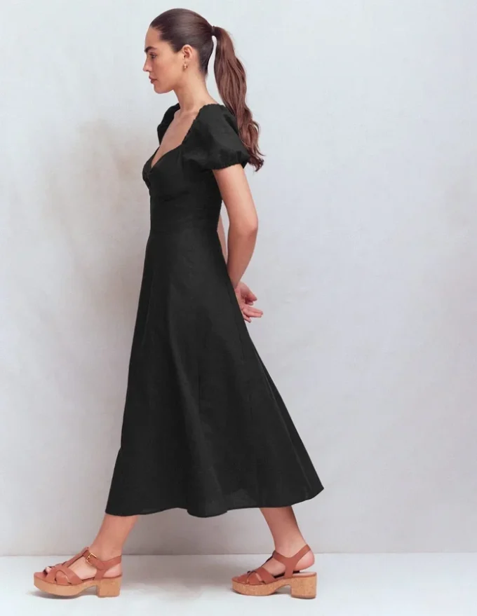 Twist Front Linen Blend Dress Black Twist Front Linen Blend Dress Black