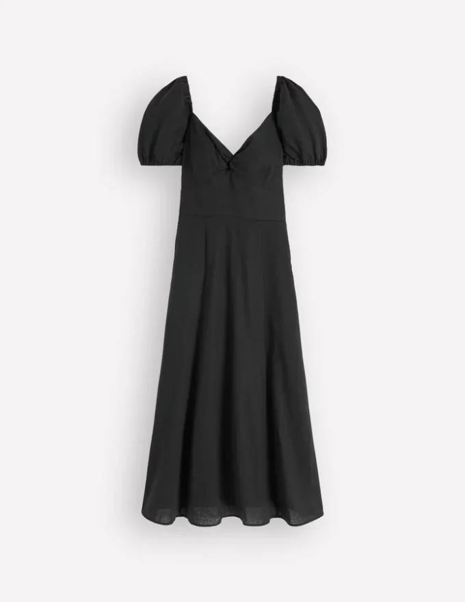 Twist Front Linen Blend Dress Black Twist Front Linen Blend Dress Black