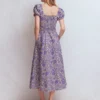 Twist Front Linen Blend Dress Han Purple, Flowered Bloom Twist Front Linen Blend Dress Han Purple, Flowered Bloom