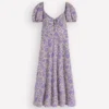 Twist Front Linen Blend Dress Han Purple, Flowered Bloom Twist Front Linen Blend Dress Han Purple, Flowered Bloom