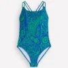 Twist Strap Swimsuit Blue, Enchanted Paisley Twist Strap Swimsuit Blue, Enchanted Paisley
