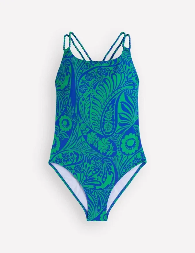 Twist Strap Swimsuit Blue, Enchanted Paisley Twist Strap Swimsuit Blue, Enchanted Paisley