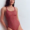 Twist Strap Swimsuit Pink, Khaki Stripe Twist Strap Swimsuit Pink, Khaki Stripe