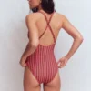 Twist Strap Swimsuit Pink, Khaki Stripe Twist Strap Swimsuit Pink, Khaki Stripe