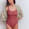 Twist Strap Swimsuit Pink, Khaki Stripe Twist Strap Swimsuit Pink, Khaki Stripe
