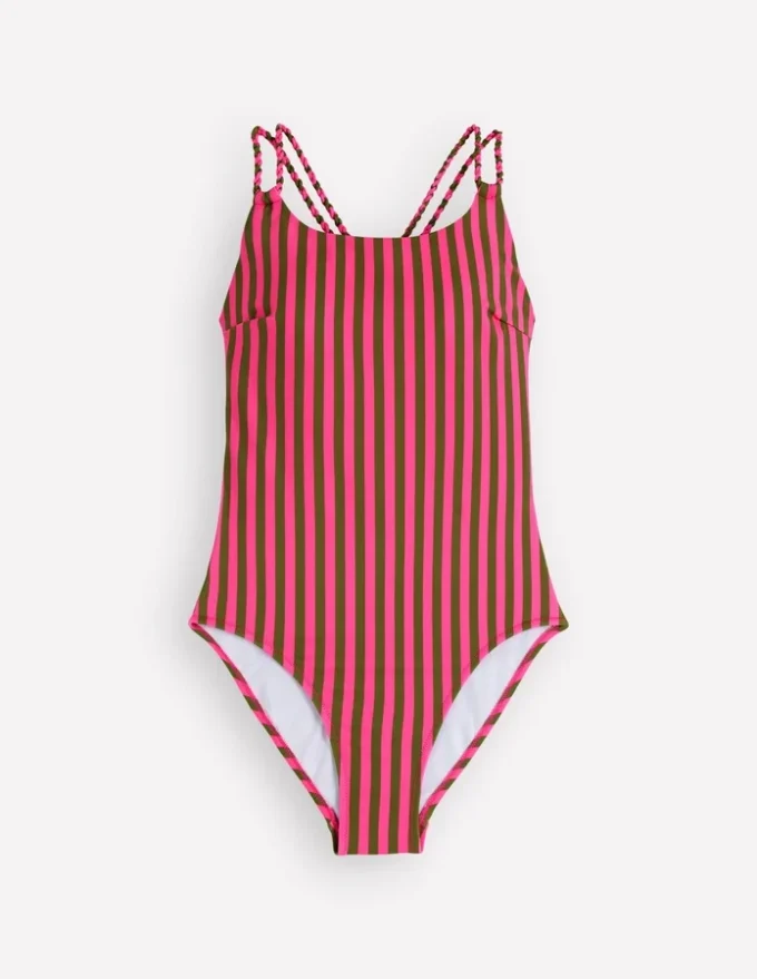 Twist Strap Swimsuit Pink, Khaki Stripe Twist Strap Swimsuit Pink, Khaki Stripe