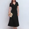 Una Ruched Front Ponte Dress Black Una Ruched Front Ponte Dress Black