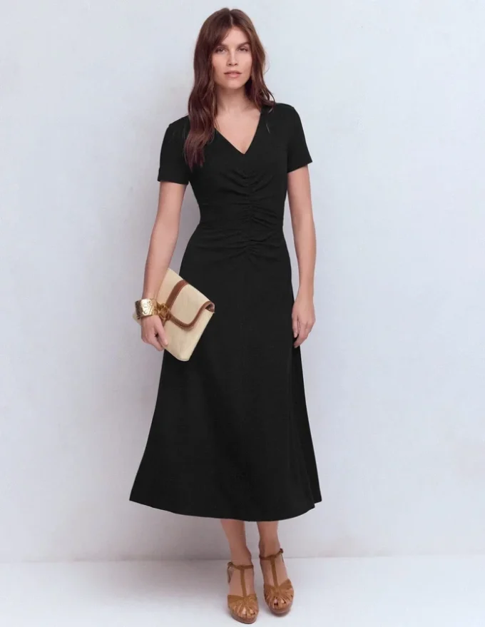 Una Ruched Front Ponte Dress Black Una Ruched Front Ponte Dress Black
