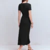 Una Ruched Front Ponte Dress Black Una Ruched Front Ponte Dress Black