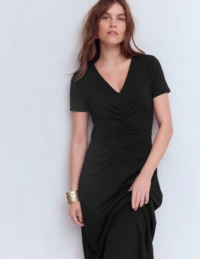 Una Ruched Front Ponte Dress Black Una Ruched Front Ponte Dress Black