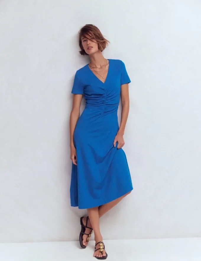 Una Ruched Front Ponte Dress Kingfisher Blue Una Ruched Front Ponte Dress Kingfisher Blue