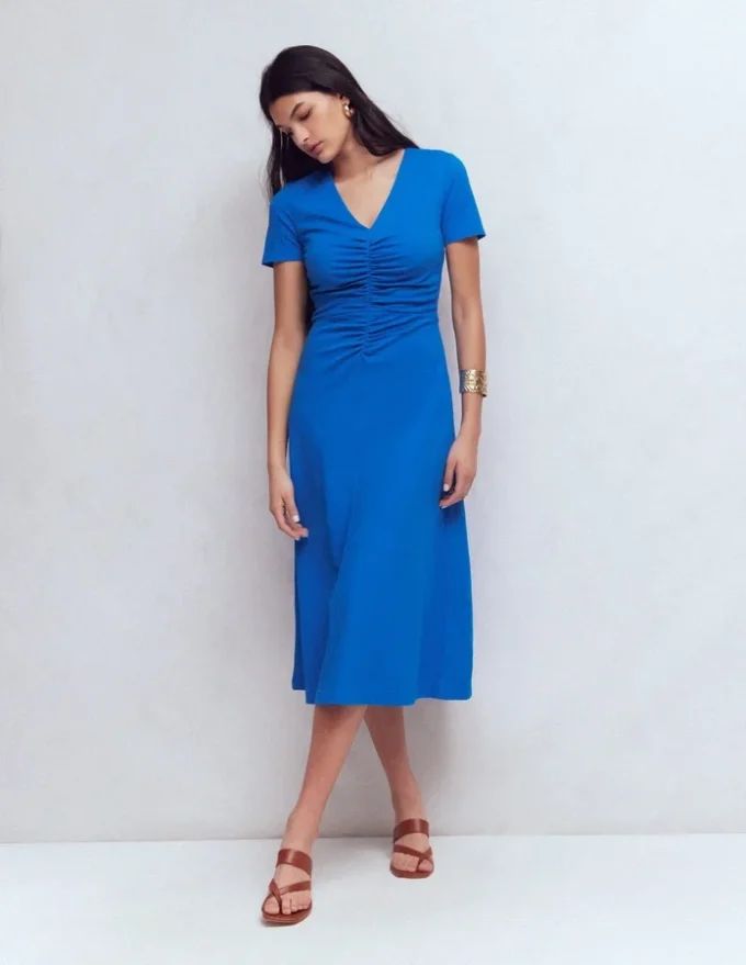 Una Ruched Front Ponte Dress Kingfisher Blue Una Ruched Front Ponte Dress Kingfisher Blue
