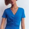 Una Ruched Front Ponte Dress Kingfisher Blue Una Ruched Front Ponte Dress Kingfisher Blue