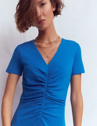 Una Ruched Front Ponte Dress Kingfisher Blue