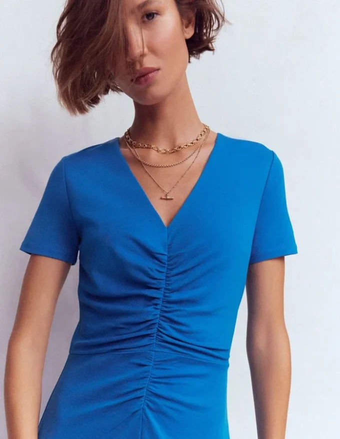 Una Ruched Front Ponte Dress Kingfisher Blue Una Ruched Front Ponte Dress Kingfisher Blue