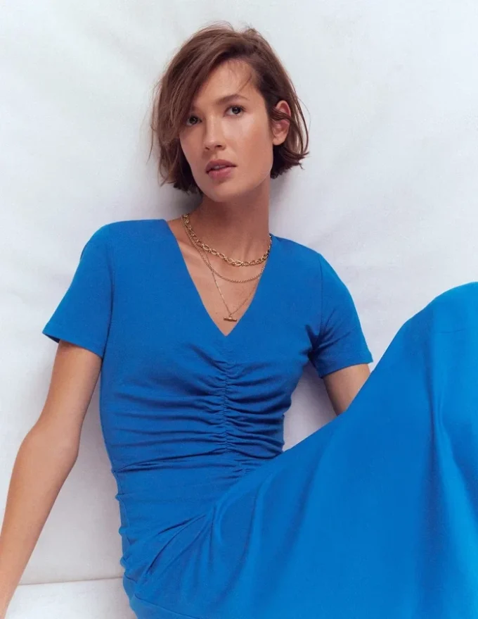 Una Ruched Front Ponte Dress Kingfisher Blue Una Ruched Front Ponte Dress Kingfisher Blue