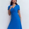 Una Ruched Front Ponte Dress Kingfisher Blue Una Ruched Front Ponte Dress Kingfisher Blue
