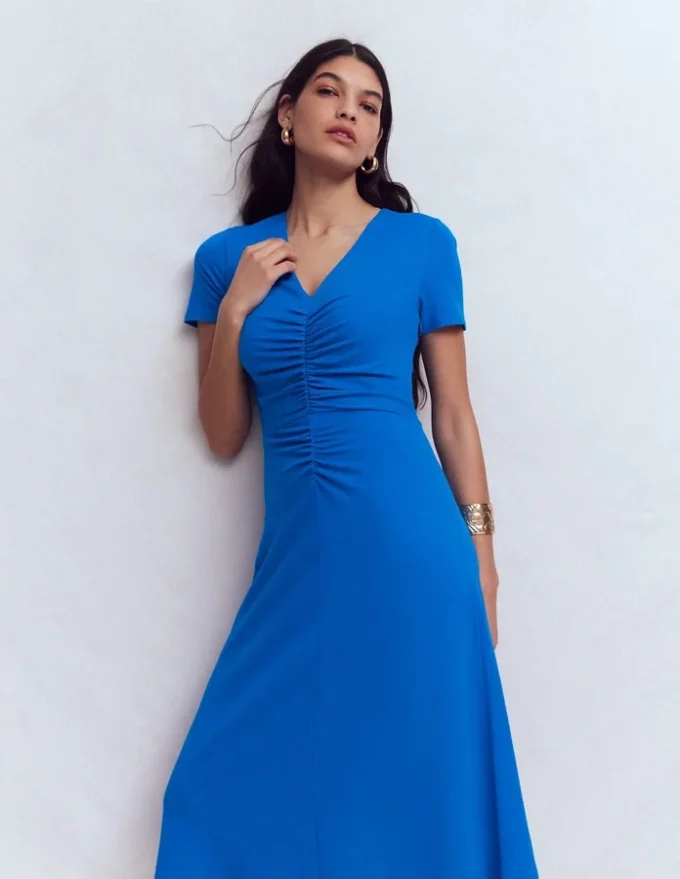 Una Ruched Front Ponte Dress Kingfisher Blue Una Ruched Front Ponte Dress Kingfisher Blue
