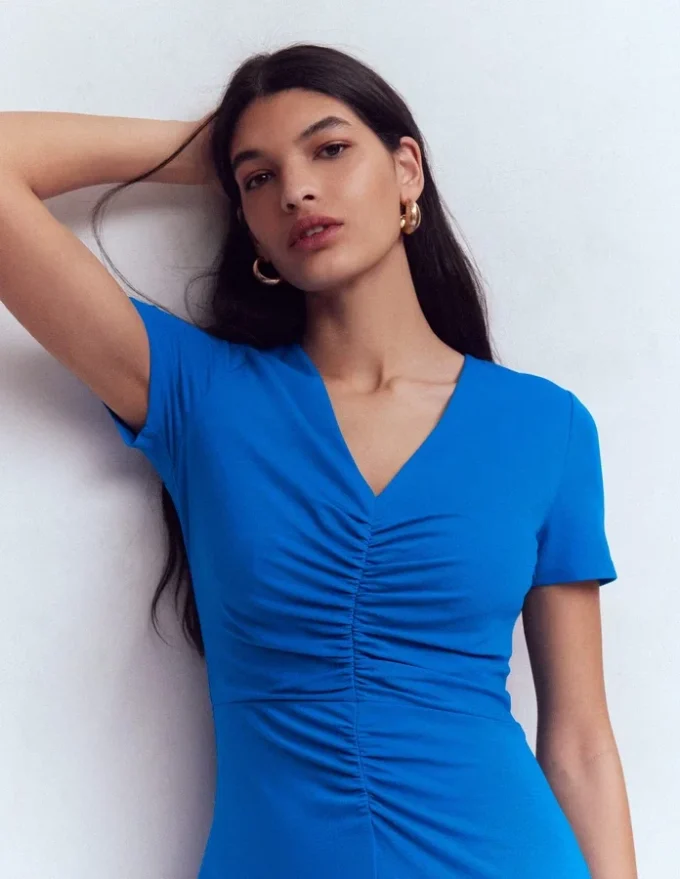 Una Ruched Front Ponte Dress Kingfisher Blue Una Ruched Front Ponte Dress Kingfisher Blue