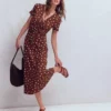 Una Ruched Front Ponte Dress Raw Umber, Painted Dot Una Ruched Front Ponte Dress Raw Umber, Painted Dot