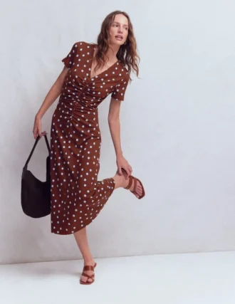 Una Ruched Front Ponte Dress Raw Umber, Painted Dot