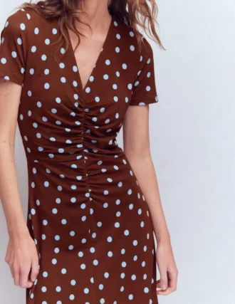 Una Ruched Front Ponte Dress Raw Umber, Painted Dot