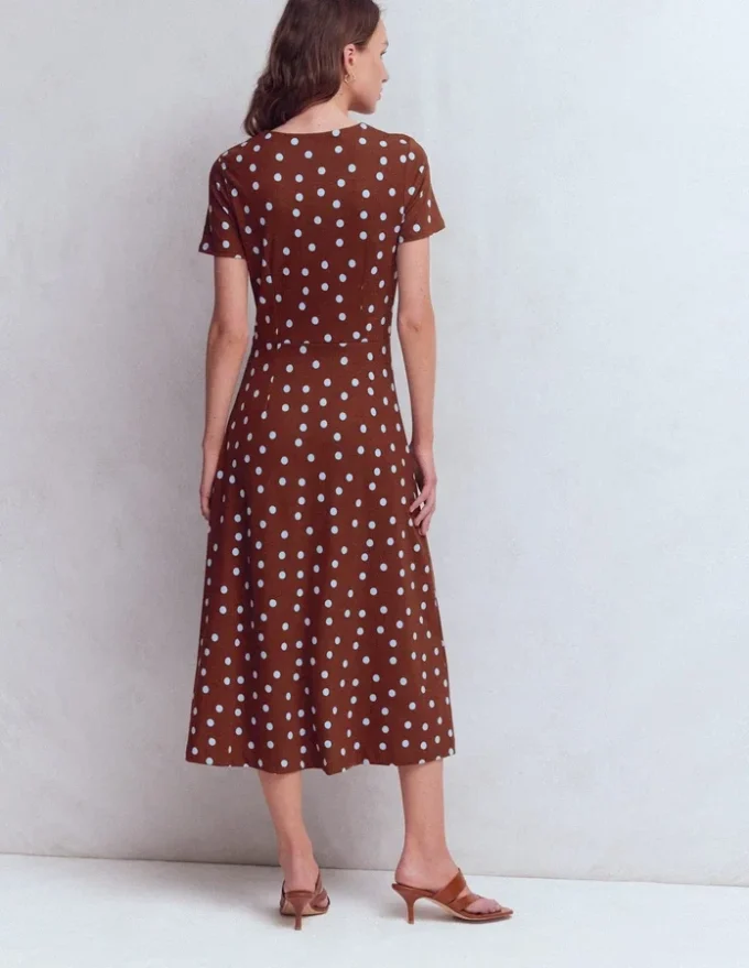Una Ruched Front Ponte Dress Raw Umber, Painted Dot Una Ruched Front Ponte Dress Raw Umber, Painted Dot