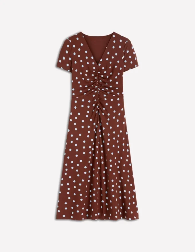 Una Ruched Front Ponte Dress Raw Umber, Painted Dot Una Ruched Front Ponte Dress Raw Umber, Painted Dot