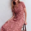 Una Ruched Front Ponte Dress Russet, Flowerbed Bloom Una Ruched Front Ponte Dress Russet, Flowerbed Bloom