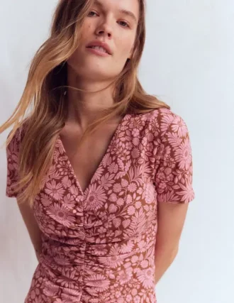 Una Ruched Front Ponte Dress Russet, Flowerbed Bloom