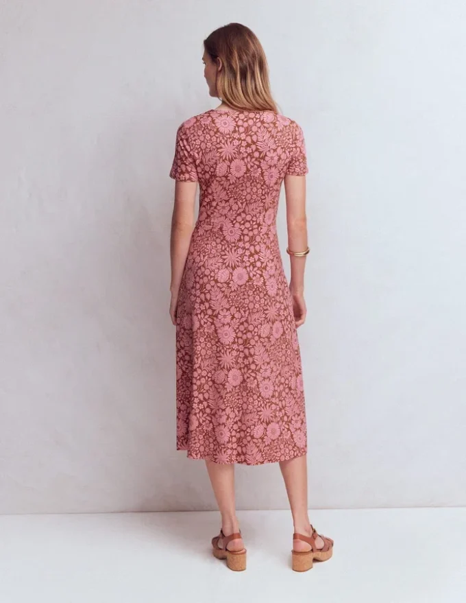 Una Ruched Front Ponte Dress Russet, Flowerbed Bloom Una Ruched Front Ponte Dress Russet, Flowerbed Bloom