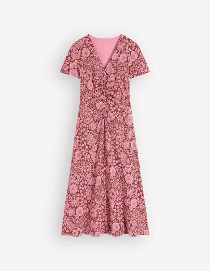 Una Ruched Front Ponte Dress Russet, Flowerbed Bloom Una Ruched Front Ponte Dress Russet, Flowerbed Bloom