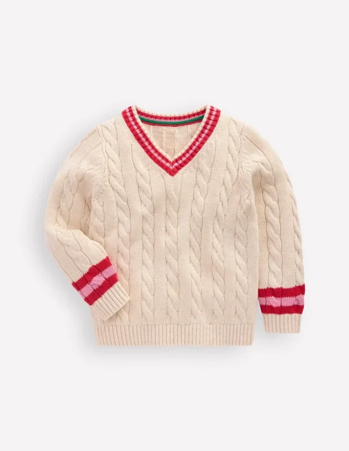 V-neck Cable Sweater Ecru Marl V-neck Cable Sweater Ecru Marl
